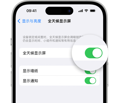 利辛苹果15预约维修分享iPhone15如何设置全天候显示屏幕可见 